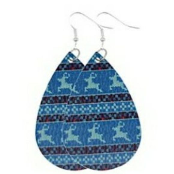 Blue Deer Teardrop Faux Leather Dangle Ear… - Picture 1 of 1